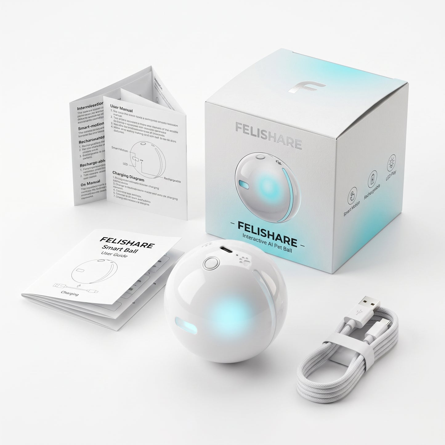 WellMeer Interactive Smart Cat Toy Ball – USB Rechargeable Automatic Rolling Toy