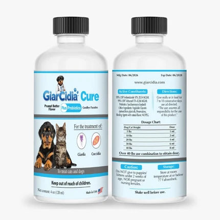 GiarCidia Cure&Care — Treats Giardia & Coccidia in Dogs & Cats | Fast-Acting Liquid Formula with Added Probiotics (4 oz)