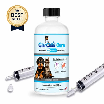 GiarCidia Cure&Care  — Treats Giardia & Coccidia in Dogs & Cats | Fast-Acting Liquid Formula with Added Probiotics (4 oz)
