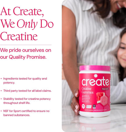 Create Creatine Monohydrate Gummies – Creapure Daily Muscle Building & Recovery Supplement (Watermelon, 90 Gummies)