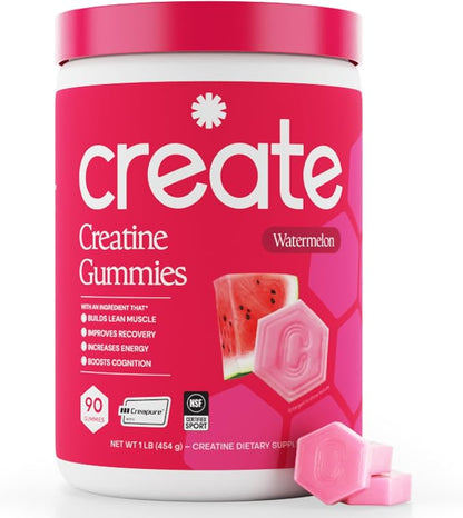 Create Creatine Monohydrate Gummies – Creapure Daily Muscle Building & Recovery Supplement (Watermelon, 90 Gummies)