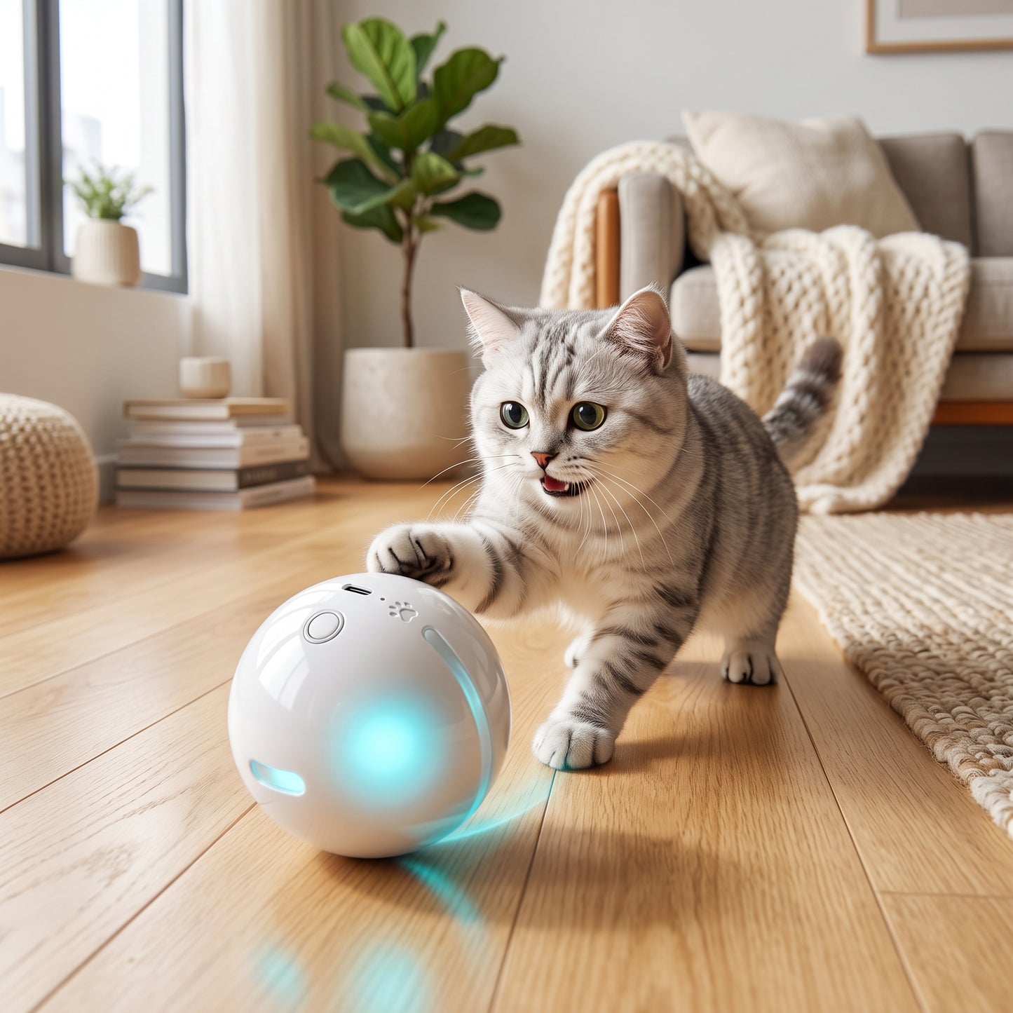WellMeer Interactive Smart Cat Toy Ball – USB Rechargeable Automatic Rolling Toy